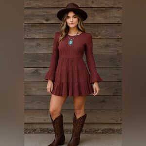 Loveriche Crinkle Cotton Tiered Mini Dress Medium